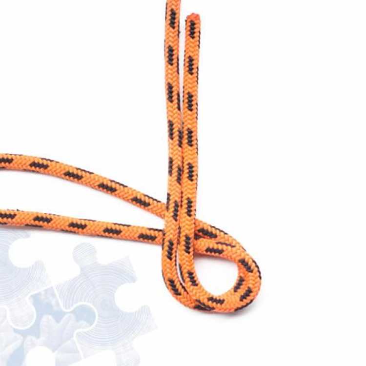 Orange rope showing second step of creating a Double figure of Eight knot
